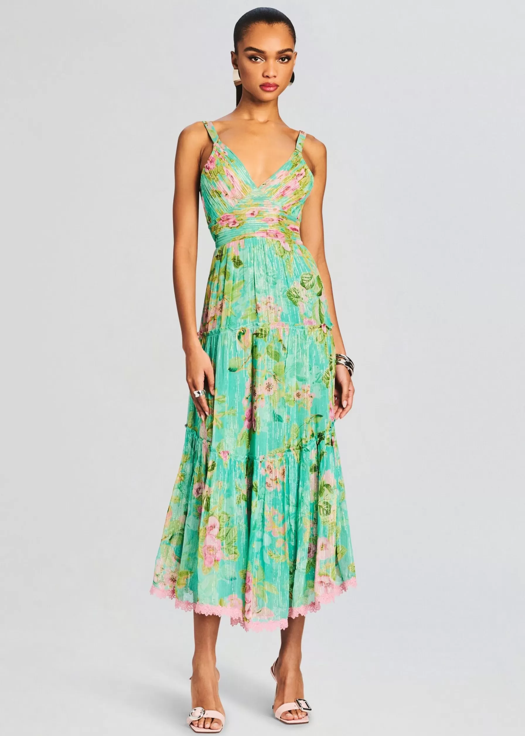 Retrofete Azra Long Dress Teal Floral Best Sale
