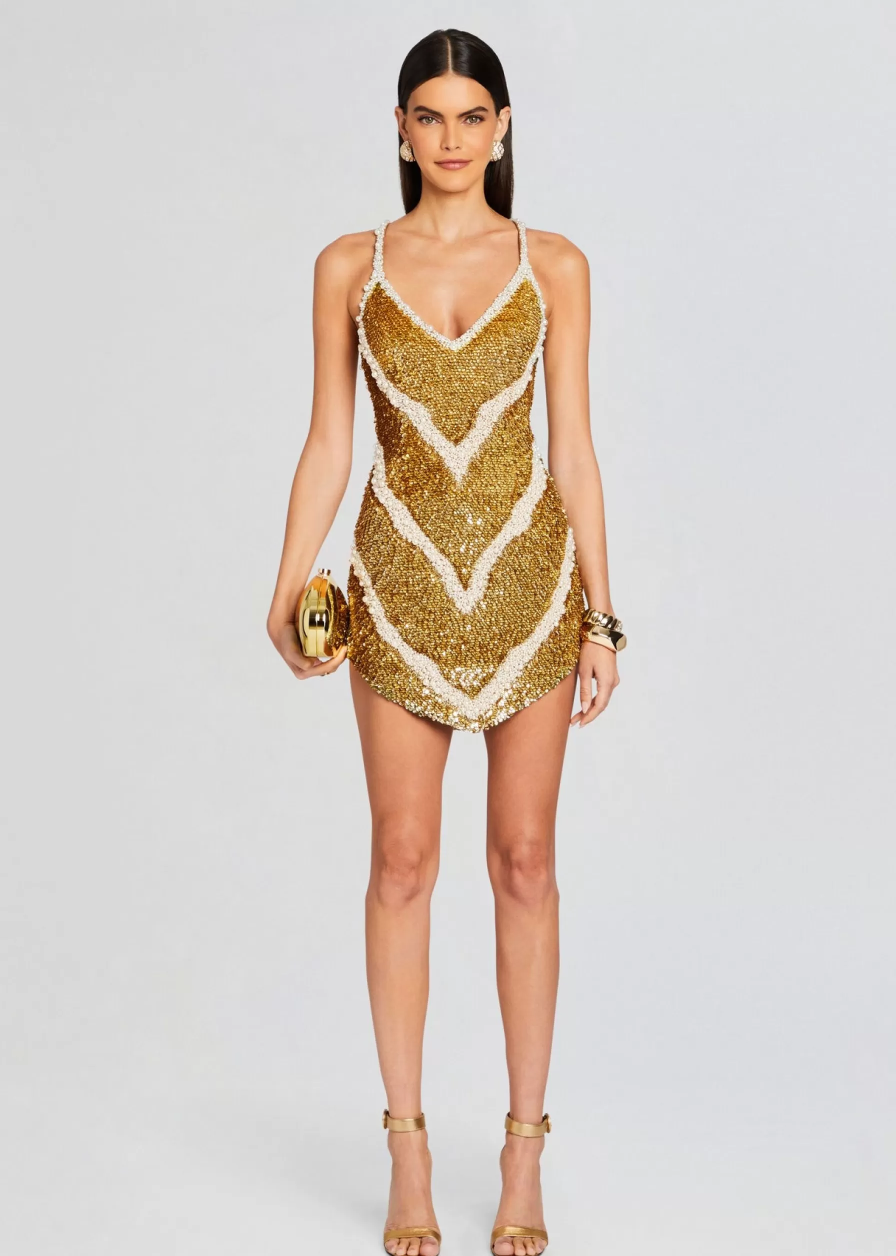 Retrofete Inessa Feather Sequin Dress Gold/White Online